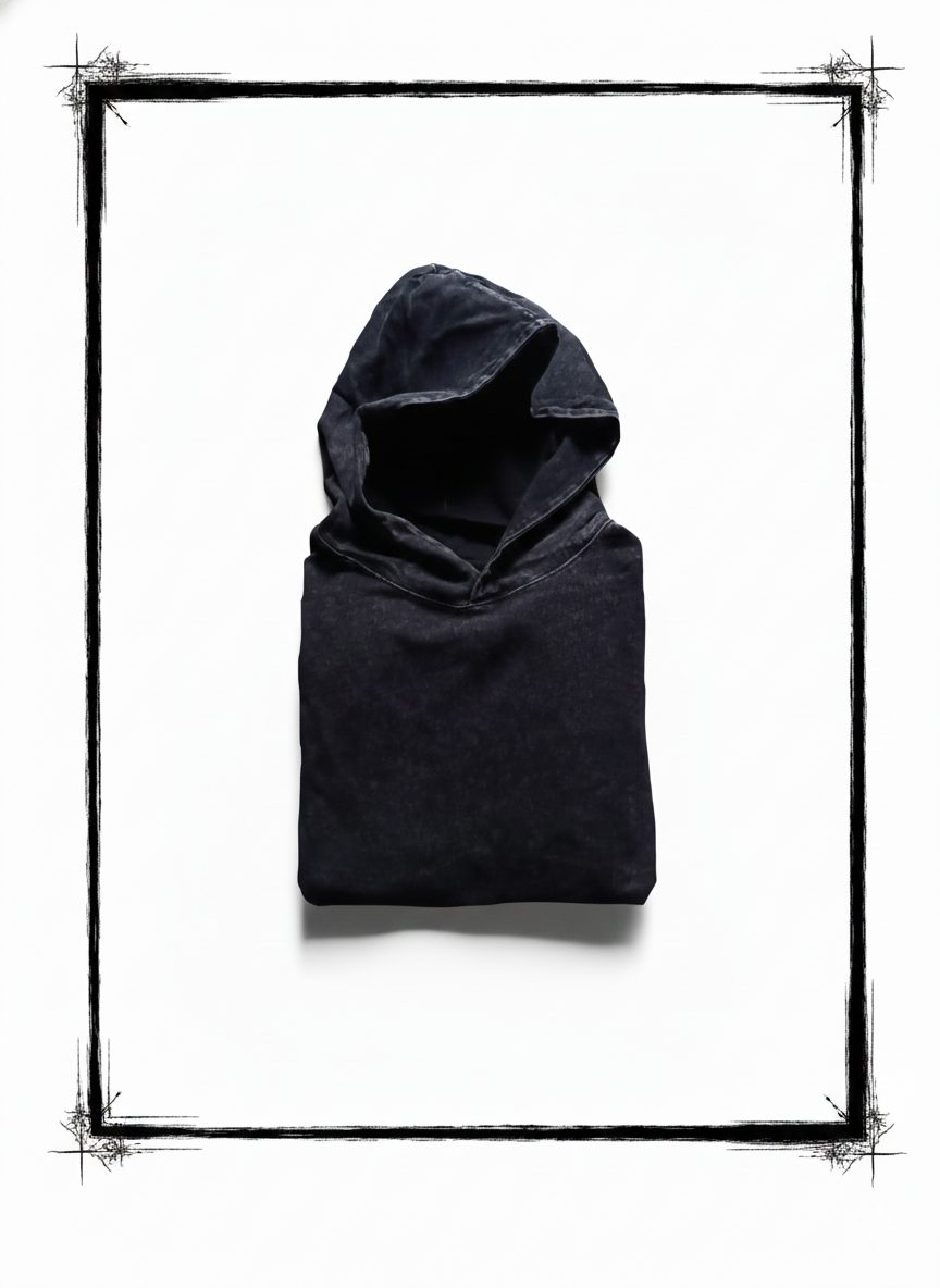 Hoodie Acid Wash Negro